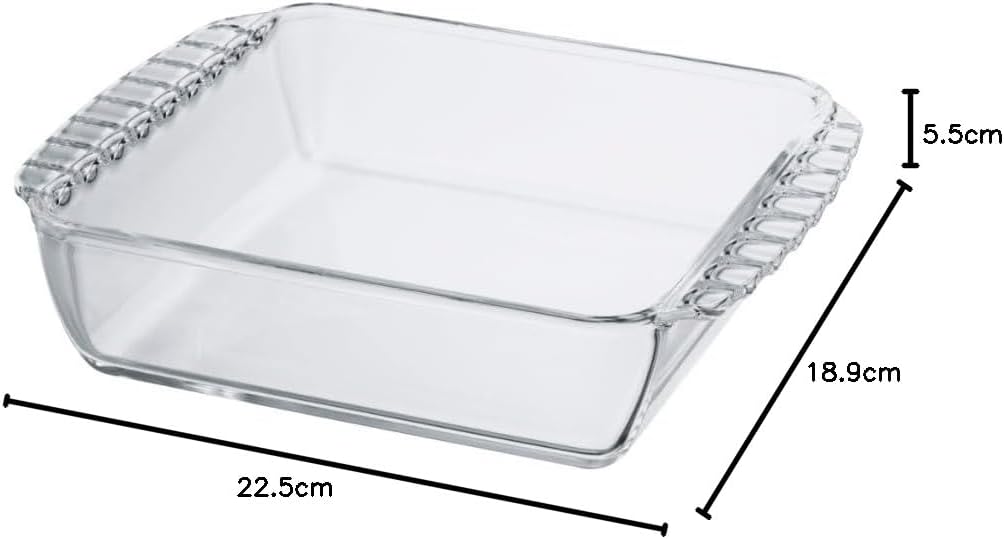 HARIO HKOZ-130-BK Heat Resistant Glass Square Plate, 43.8 fl oz (1,300 ml), Baking, Made in Japan, Clear