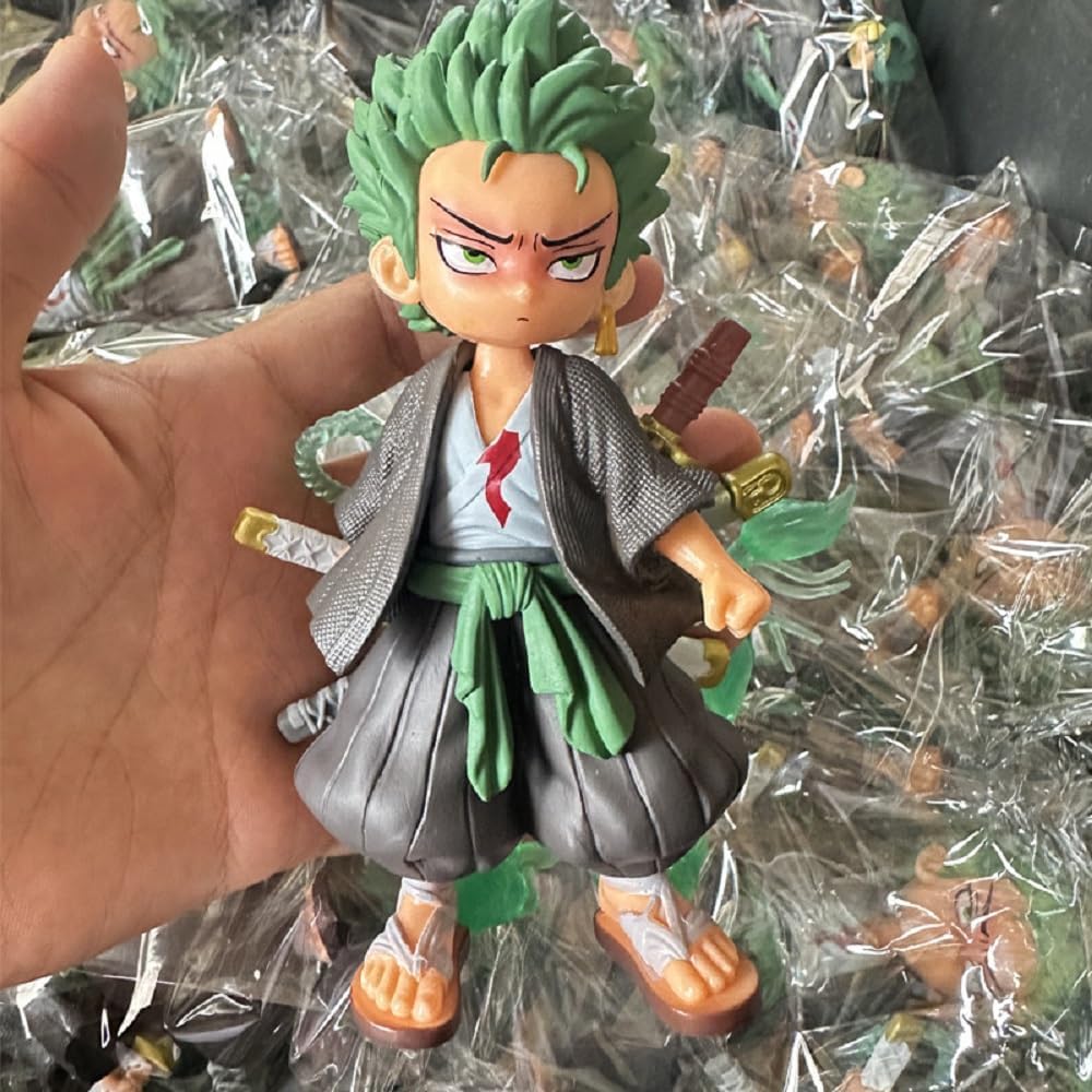 Q Version Zoro Anime Statue Zoro Hero One Piece Roronoa Zoro Approx. 5.9 inches (15 cm) PVC Action Figure [Parallel import goods]