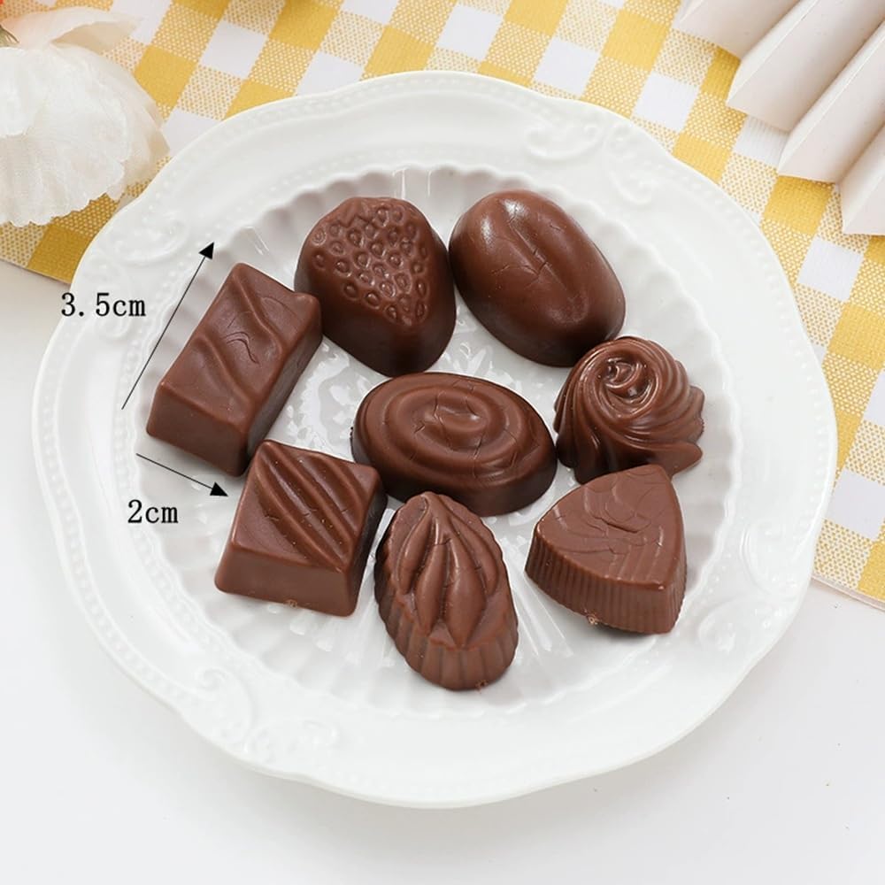 Myth Square Fake Chocolate, Candy, White, Black, Brown, Food Sample, Decoration, Christmas, Valentine's Day, Halloween, White Day Figurines, 3 Colors x 8, Set of 24