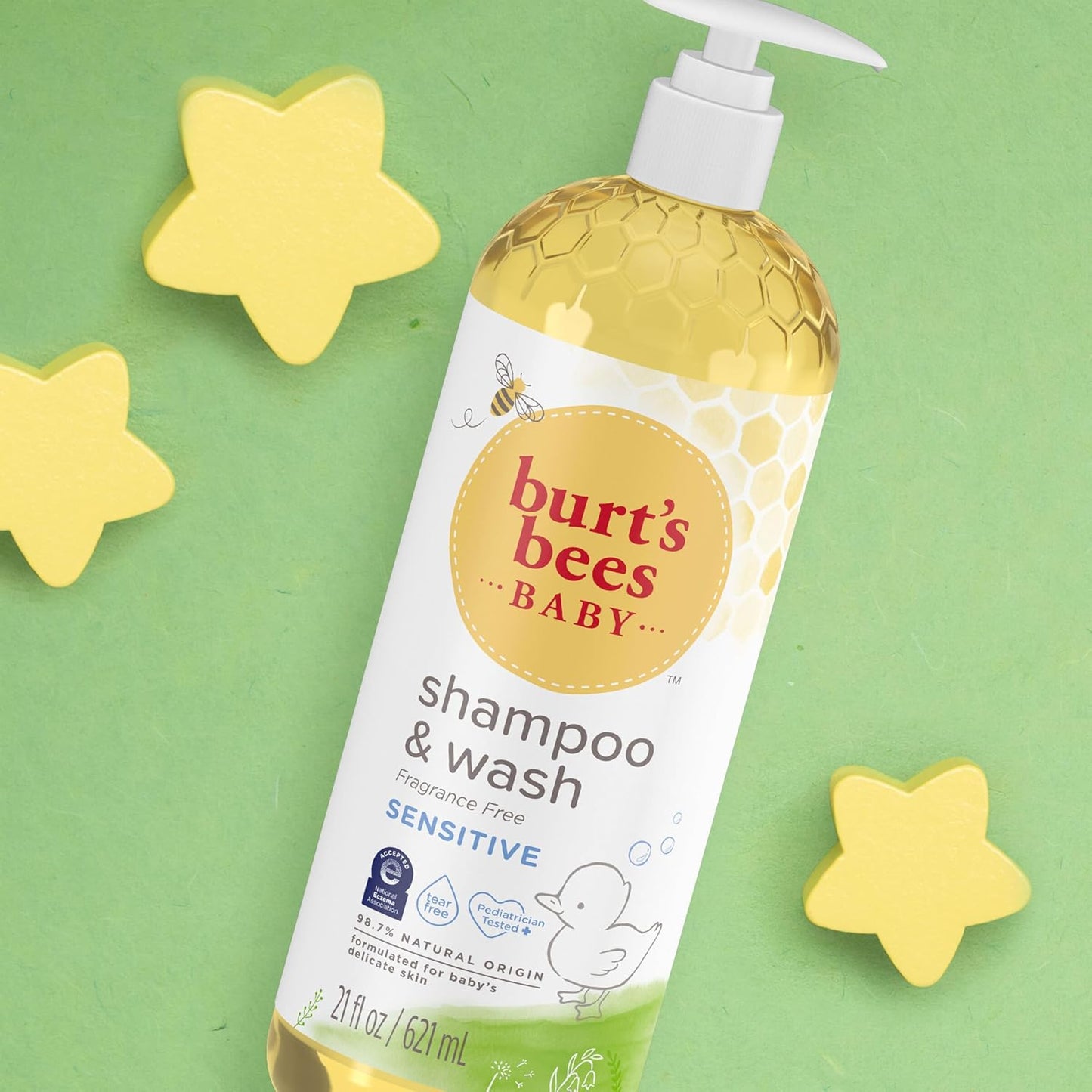 Burt's Bees Champú y lavado sensible al bebé, libre de fragancia, libre de lágrimas, pediatra probado, 98.9% de origen natural, 21 onzas fluidas