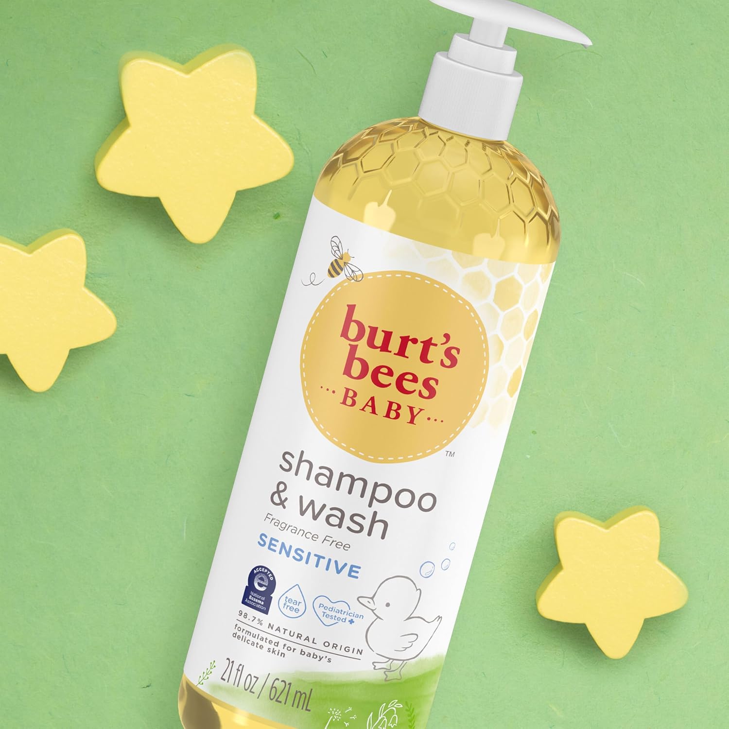 Burt's Bees Champú y lavado sensible al bebé, libre de fragancia, libre de lágrimas, pediatra probado, 98.9% de origen natural, 21 onzas fluidas
