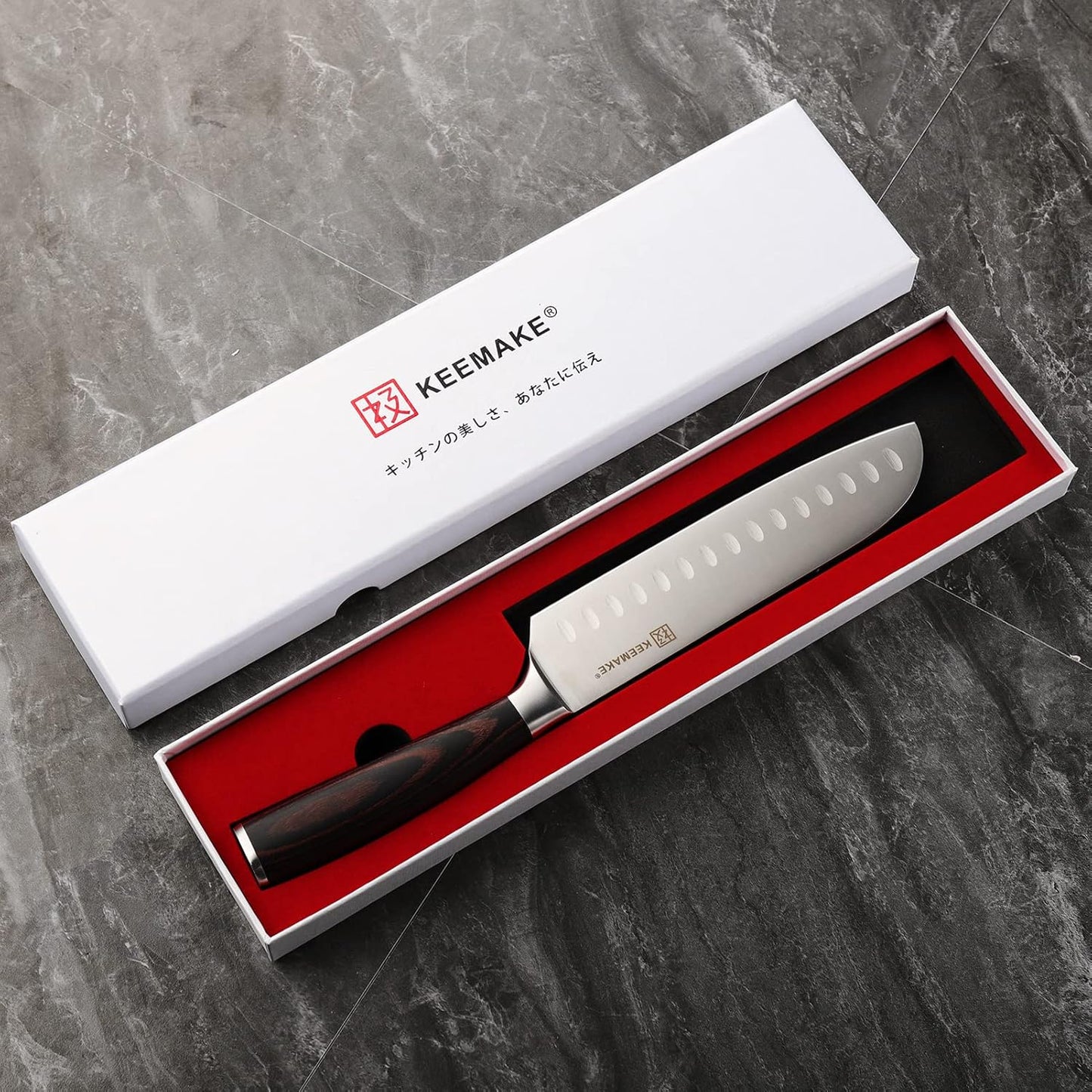 KEEMAKE Santoku Knife, Stainless Steel, 7.1 inches (180 mm), All-Purpose Knife, Multi-functional, Wooden Handle, Bread Knife, Carving Knife, Vegetable Cut, Fish, Cooking, Rust-Resistant, Gift (7.1