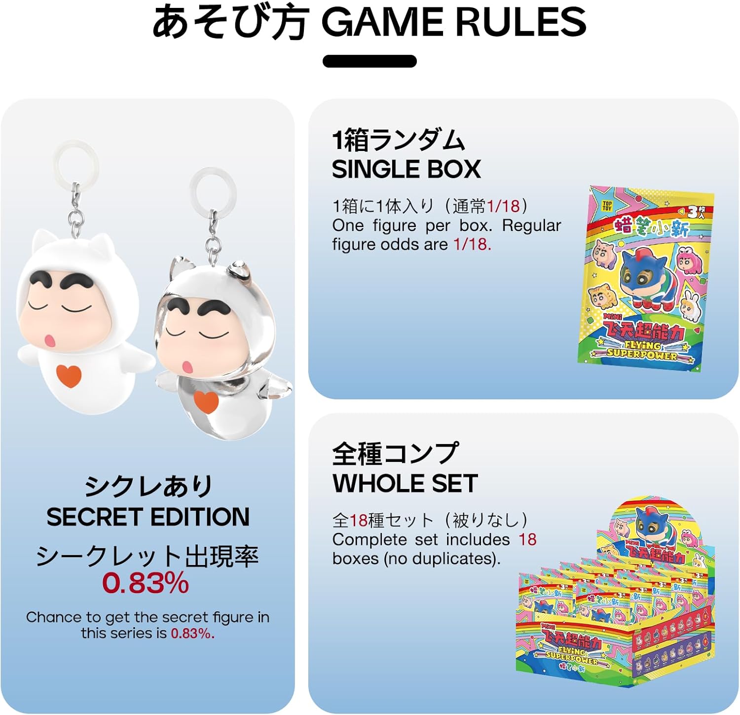 TOP TOY Crayon Shin-chan "Mini Flying Super Power" Series [3 Pieces] Gacha Blind Box Figure Plastic Model Premium Toy Accessory PVC Vinyl Vinyl Figure Birthday Present Collector