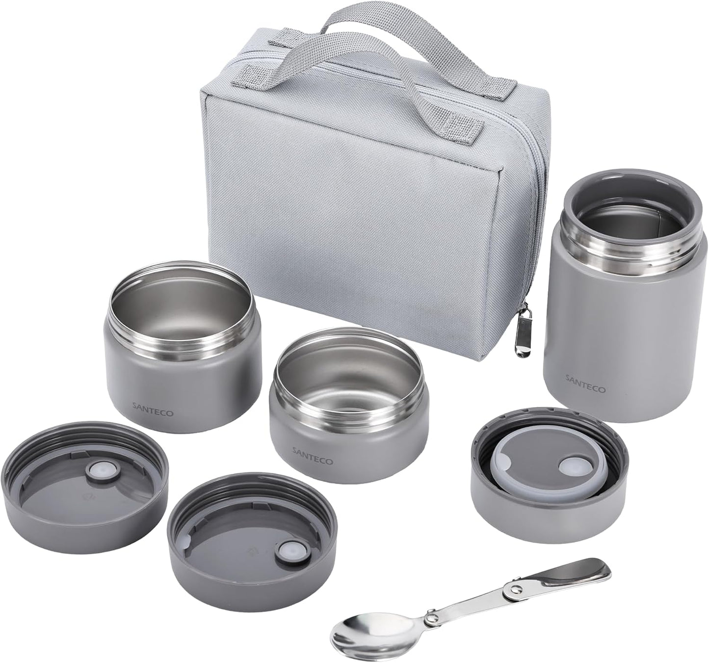 SANTECO Vacuum Insulated Soup Lunch Set, 33.8 fl oz (1,050 ml), Lunch Jar, Thermal Bento Box, Spoon, Dedicated Bag, Stylish, Unisex, Picnic, Club Activities (Sky Blue)