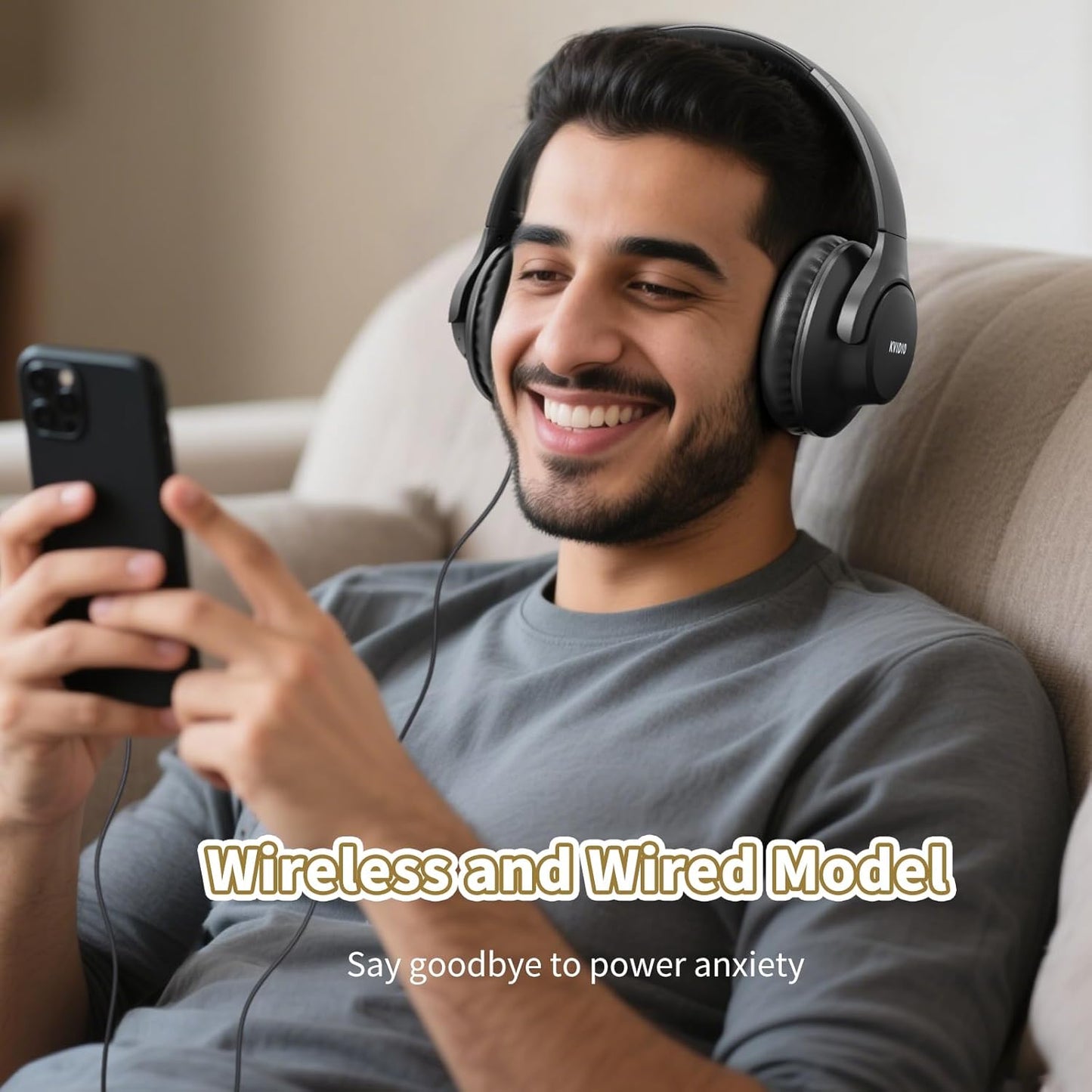 KVIDIO WH201A Wireless Headphones, Bluetooth 6.0, 65-Hour Playback, 1.6 inches (40 mm), HD Driver Unit, Over-Ear Headphones, Built-in Mic, Wired Wireless, Dual Use, Sound Insulation, Sealed Type, Hands-free Calling, Bluetooth Headphones, Black