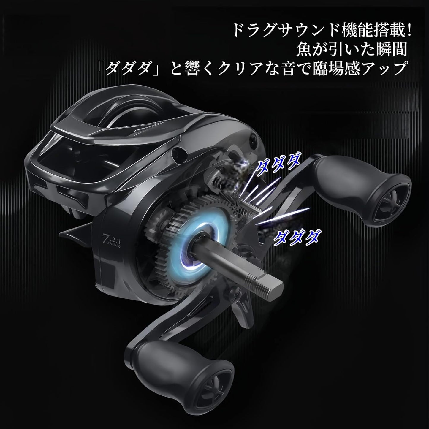 遠投対応ベイトリール バックラッシュ防止 高精度ブレーキシステム DC音付く 低慣性スプール 4+1BB 180g自重 7.2:1ギア比 5kgマックスドラグ力 12段階調整可能 左ハンドル/右ハンドル 淡水/海水両用 初心者に