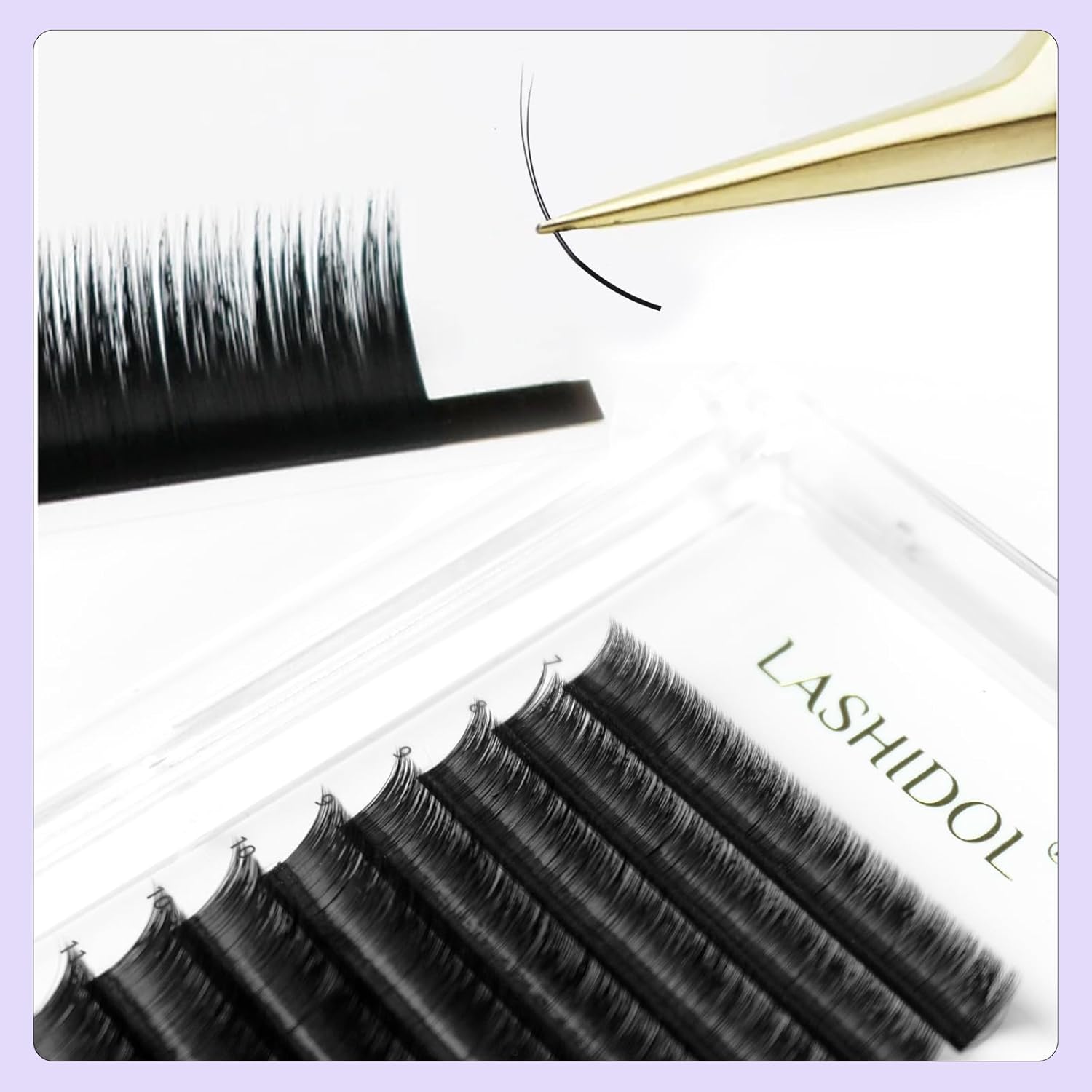 LASHIDOL Matsueku Flat Lash Eyelash Extensions Only for Beauty Shops C Curl Thickness 0.006 - 0.008 inches (0.15 - 0.20 mm) Length 0.3 - 0.6 inches (8 - 15 mm) Mixed (0.20mm-D-(8-15) MIX)