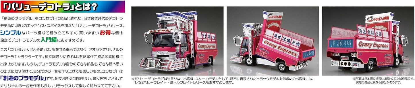 Aoshima Bunka Kyozai 1/32 Value Deco Tora Series No.48 Second Generation Jaripan Tonasuke 4t Deep Dump Plastic Model