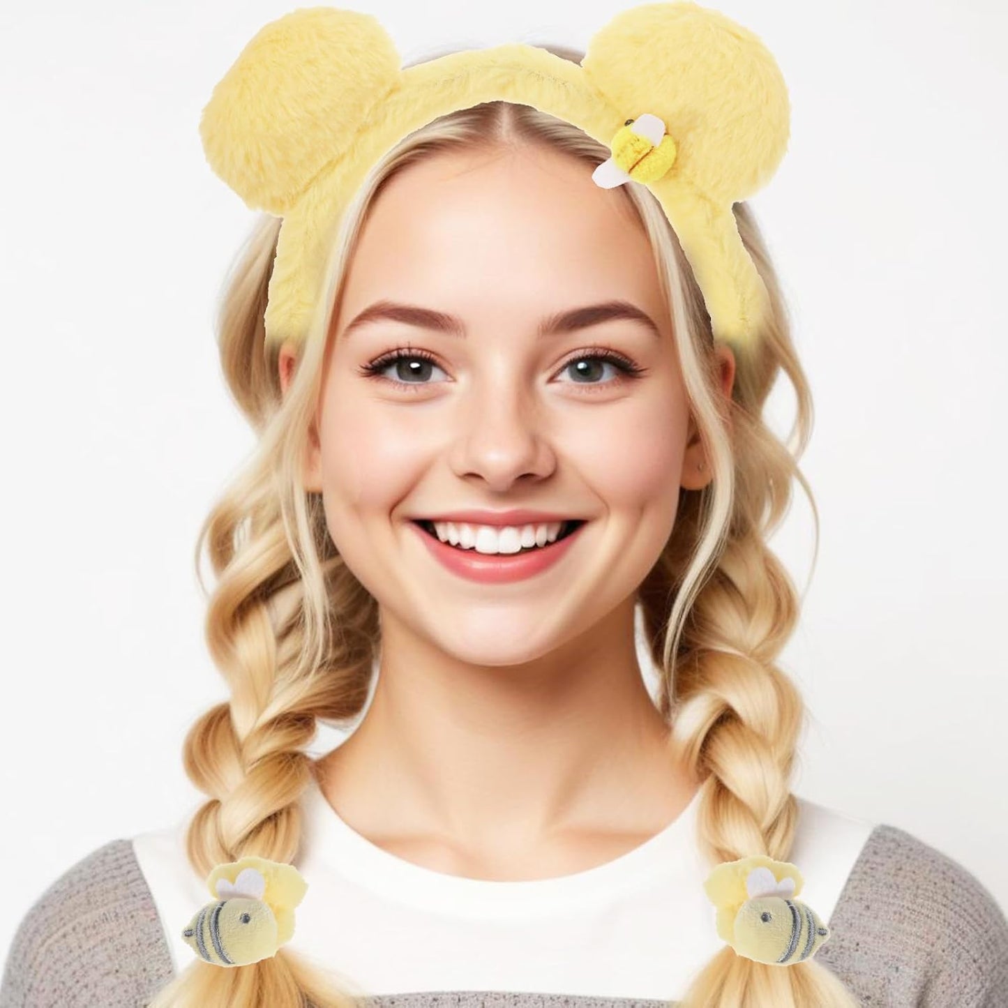 Ptwola 3 Pack Yellow Bear Ears Headbands Cute Headbands for Party Makeup Face Wash Accessories for Halloween Festival Cosplay Party