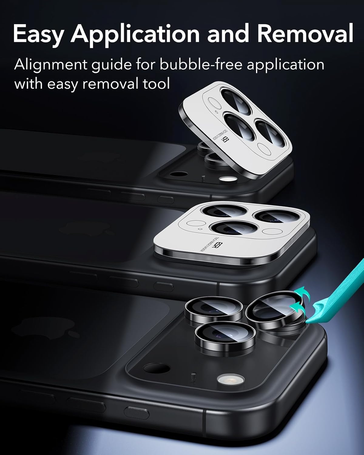 ESR iPhone 15 Pro Max /15 Pro/14 Pro Max /14 Pro Camera Lens Film Standalone Lens Film Scratch Resistant Ultra Thin Aluminum Edge Tempered Glass 1 Pack Black Armorite