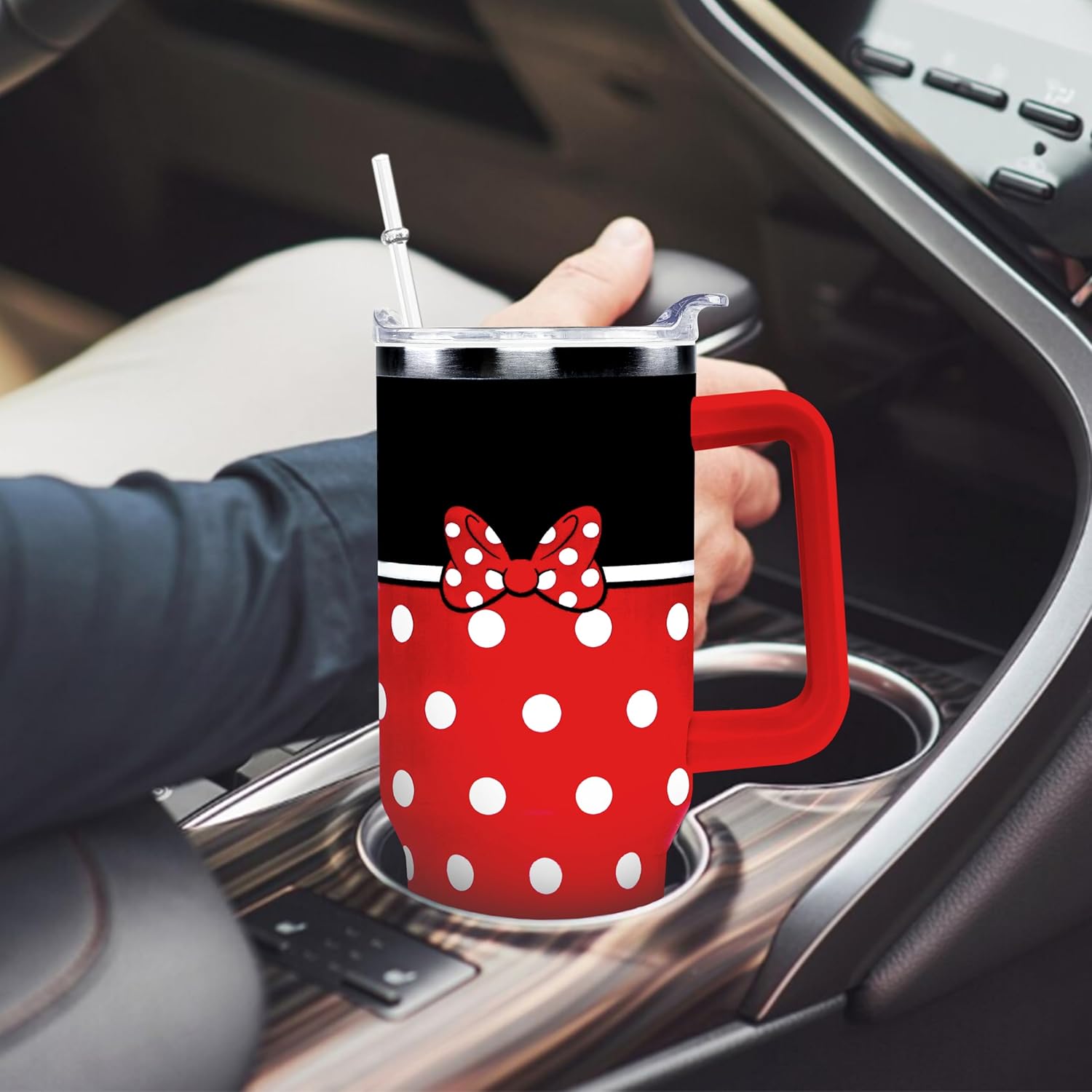 Vaso Tumbler de Ratón de Dibujos Animados de 40 Oz con Tapa y Pajita de Acero Inoxidable Aislado con Asa Lazo Taza de Café de Viaje - Regalo de Cumpleaños, Navidad
