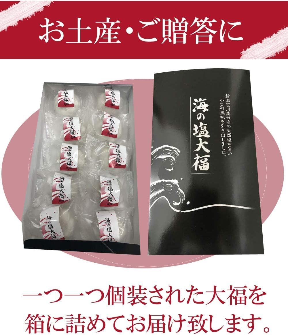 Daifuku Salt Daifuku Pack of 10 [Niigatama Kita Sasagawa Natural Salt] Granulated Daiifuku Mochi, Individually Packaged, Frozen