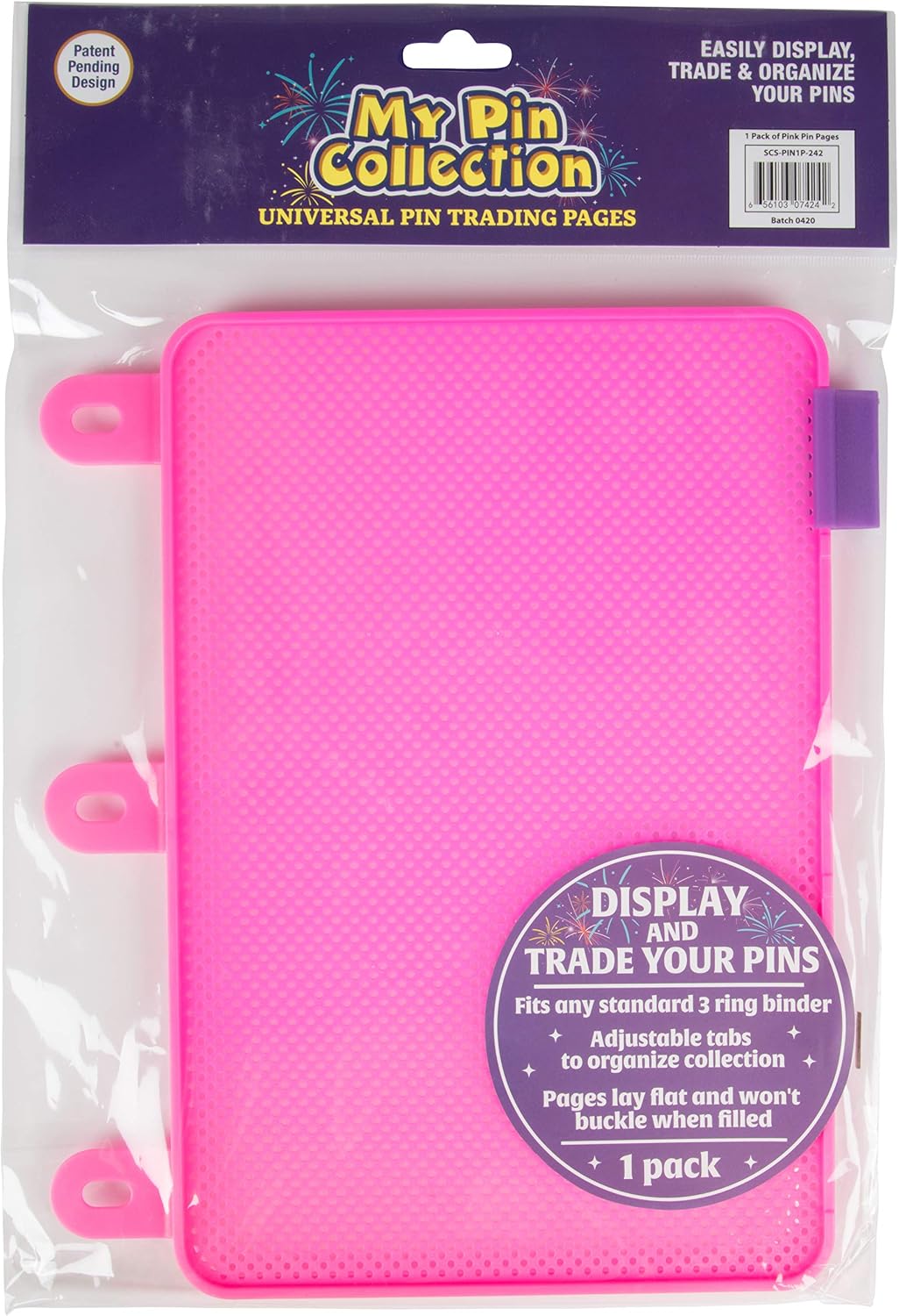 Páginas de exhibición de pines esmaltados (1 unidad) – Muestra e intercambia tus pines coleccionables de Disney en cualquier carpeta de 3 anillas – Las páginas se colocan planas con pinbacks y no se hunden (rosa, pines no incluidos)