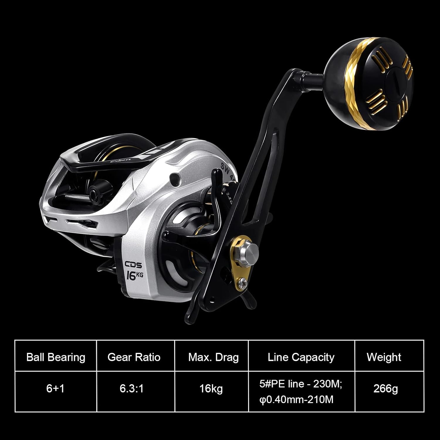 Baitcasting Reel 16KG Drag Power 6+1 BB 6.3:1 Single Handle Fishing Reel with Magnetic Brake System