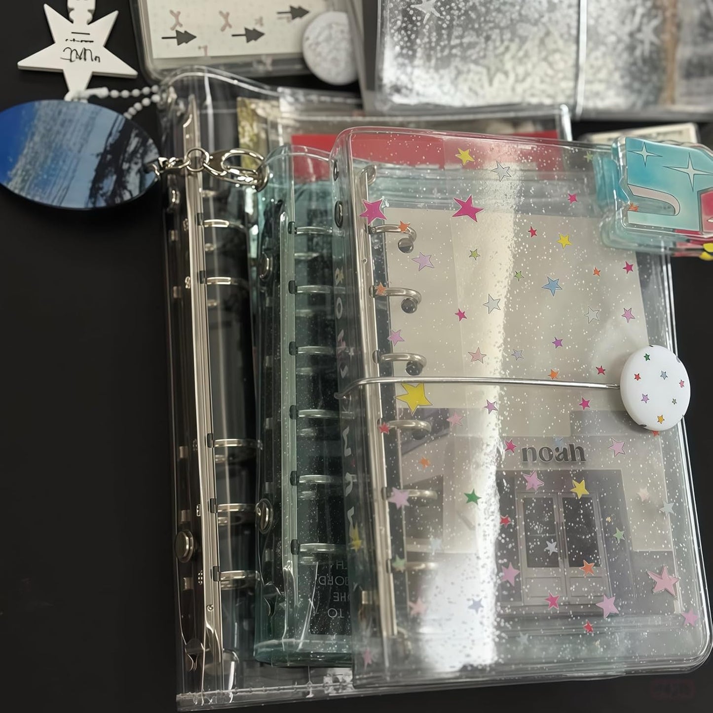 Sticker Notebook, Transparent, A5 Size, 6 Holes, Clear Binder, Sanrio Style, Removable, Sticker Planner, Sticker Storage, Includes 10 Refills, Girls, Sticker Binder, Original Motivation, Storage Book