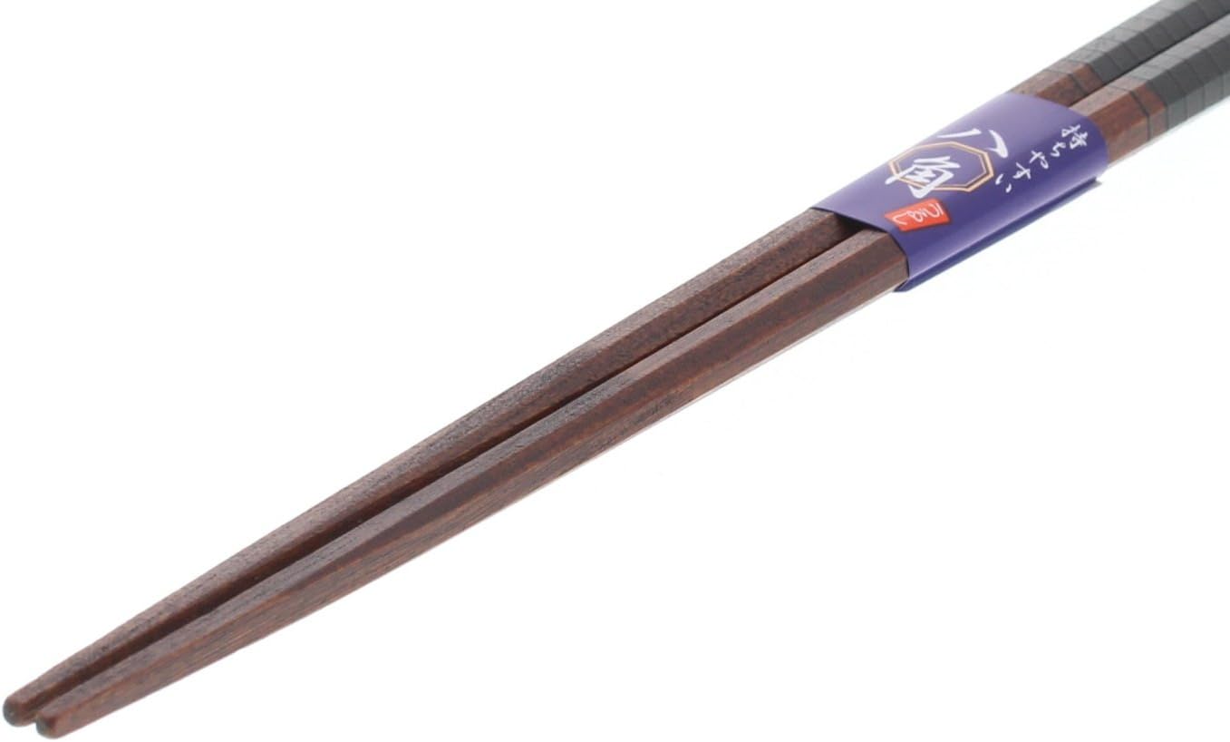 イシダ 日本製 箸 八角 ライン 木製 (天然木) 漆 先角 23cm 黒