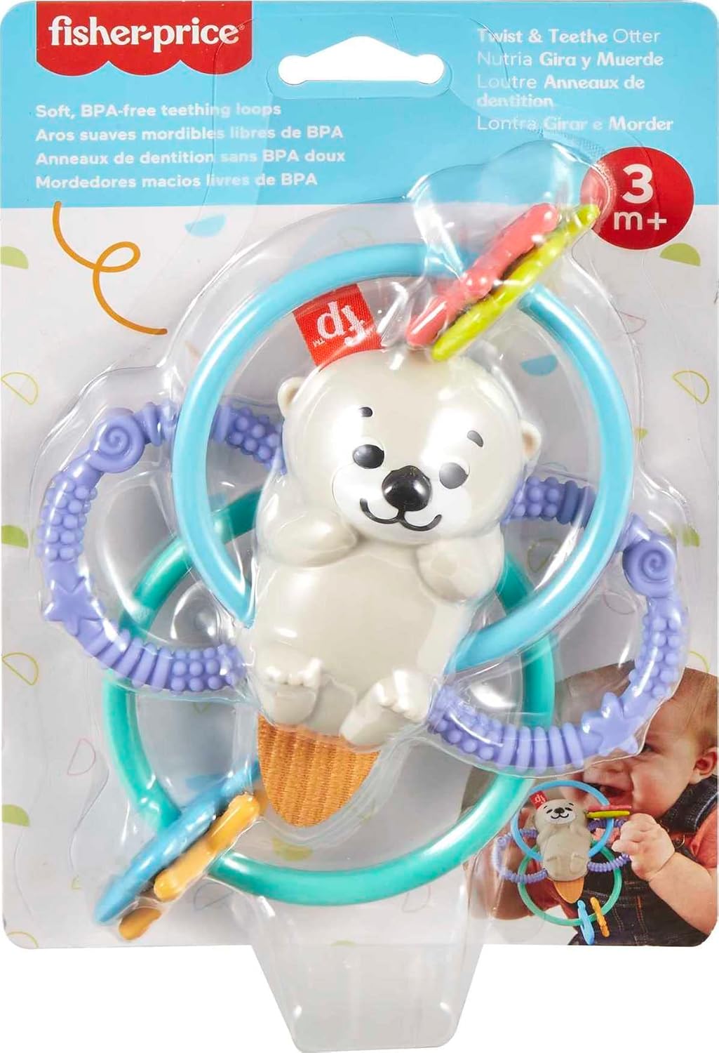 Fisher Price HJW12 Nigigitoto Fuchi Kami Otter (Baby Toy), Teething and Rattle, 3 Months and Up