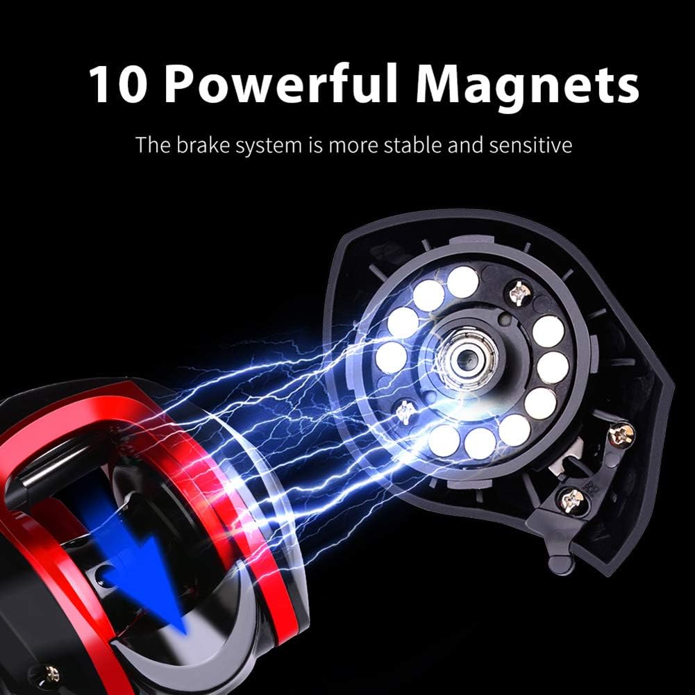 Bait Reel, Saltwater Fishing, Freshwater Fishing, Dual Use, Left/Right Handle, Maximum Drag Force 22.0 lbs (10 kg), Gear Ratio 7.2:1, Lightweight, Casting, Magnetic Brake, Fishing Reel, Bass Fishing