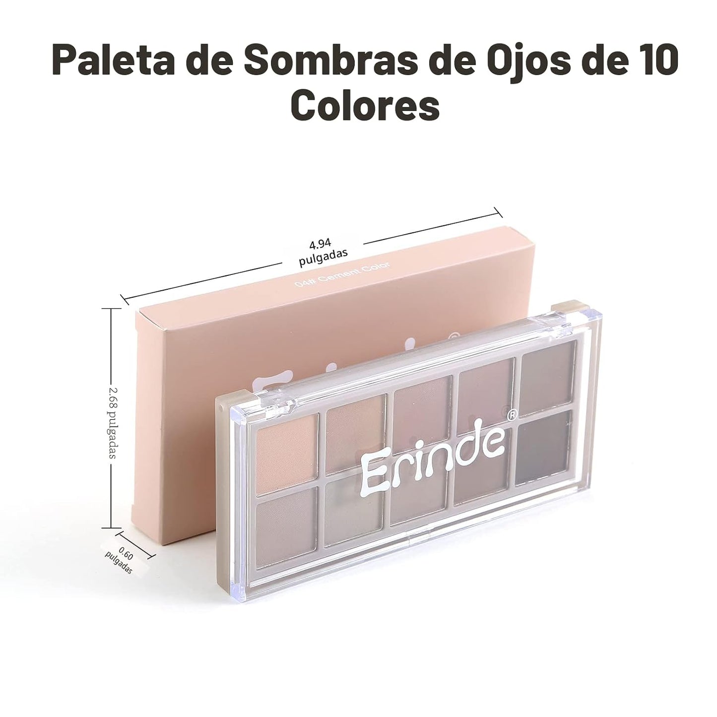 Erinde 10 colores paleta de sombra de ojos desnuda, paleta de maquillaje de sombra de ojos mate marrón taupe, paleta de ojos ahumados gris neutro, ultra-mezclable, sombra de ojos natural de larga