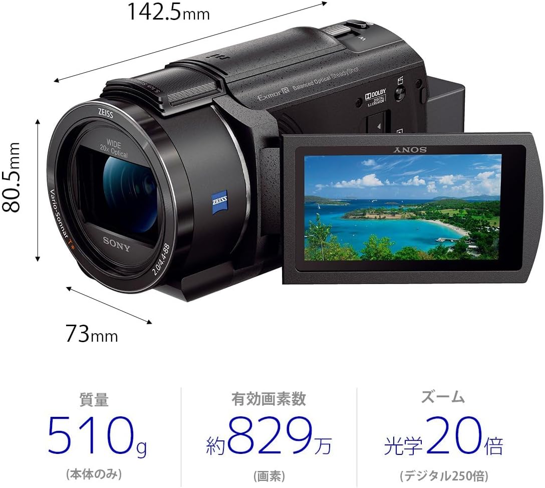 Sony Handycam FDR-AX45 Camcorder, 4K, 64GB, 20x Optical, Black, FDR-AX45 BC