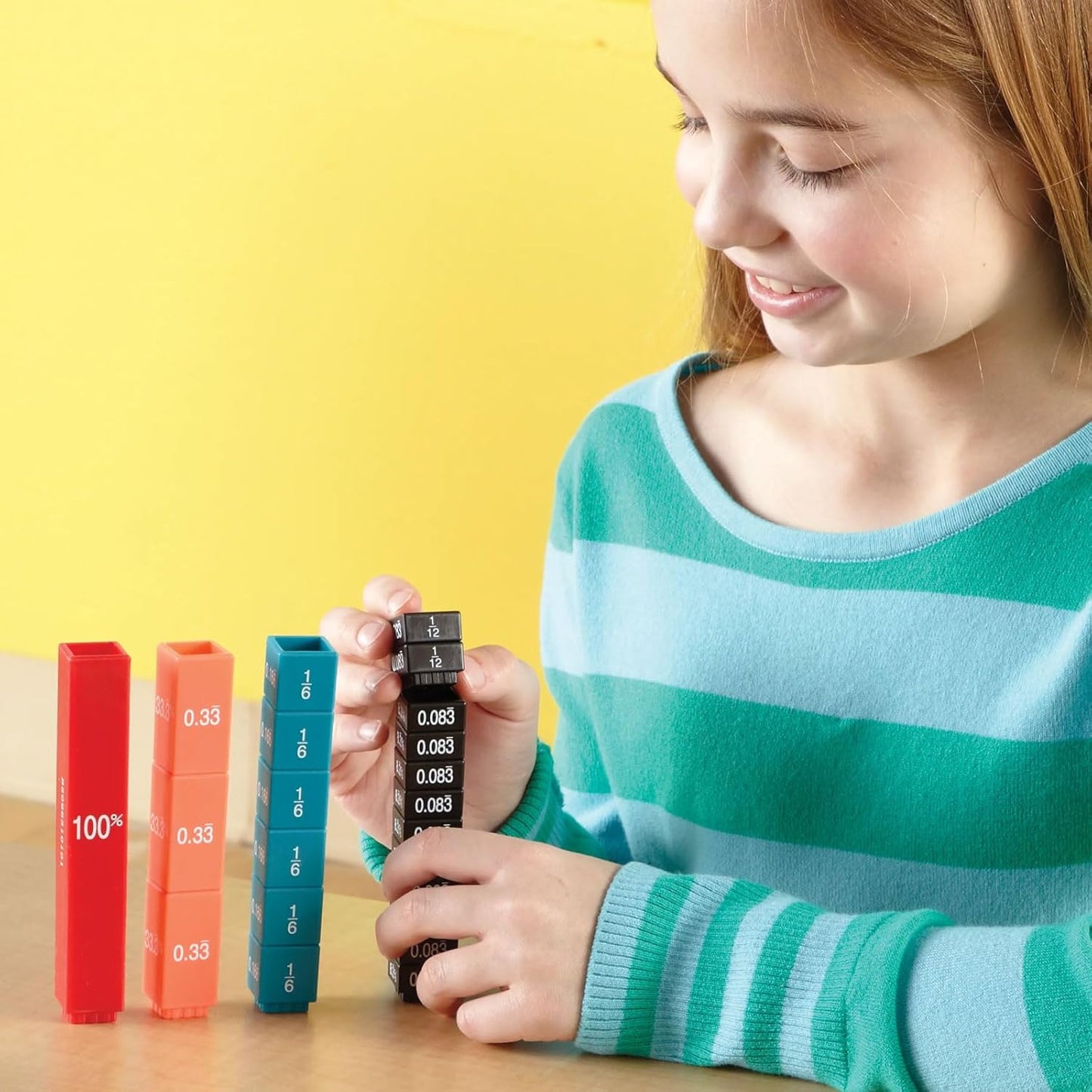 LEAR2509 Learning Resources, Math Teaching Material, Learn Fractions, Decimals % Simultaneously, Tower Cube, Authentic