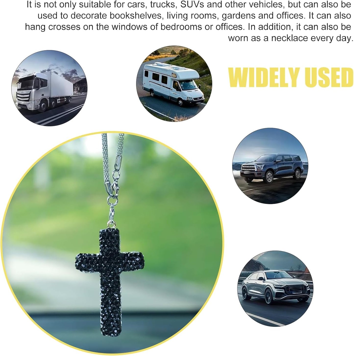 Adorno colgante para automóvil, colgante de fe con cruz brillante, diamantes de imitación incrustados a prueba de óxido, dije de decoración de espejo retrovisor estilo hip hop, accesorio