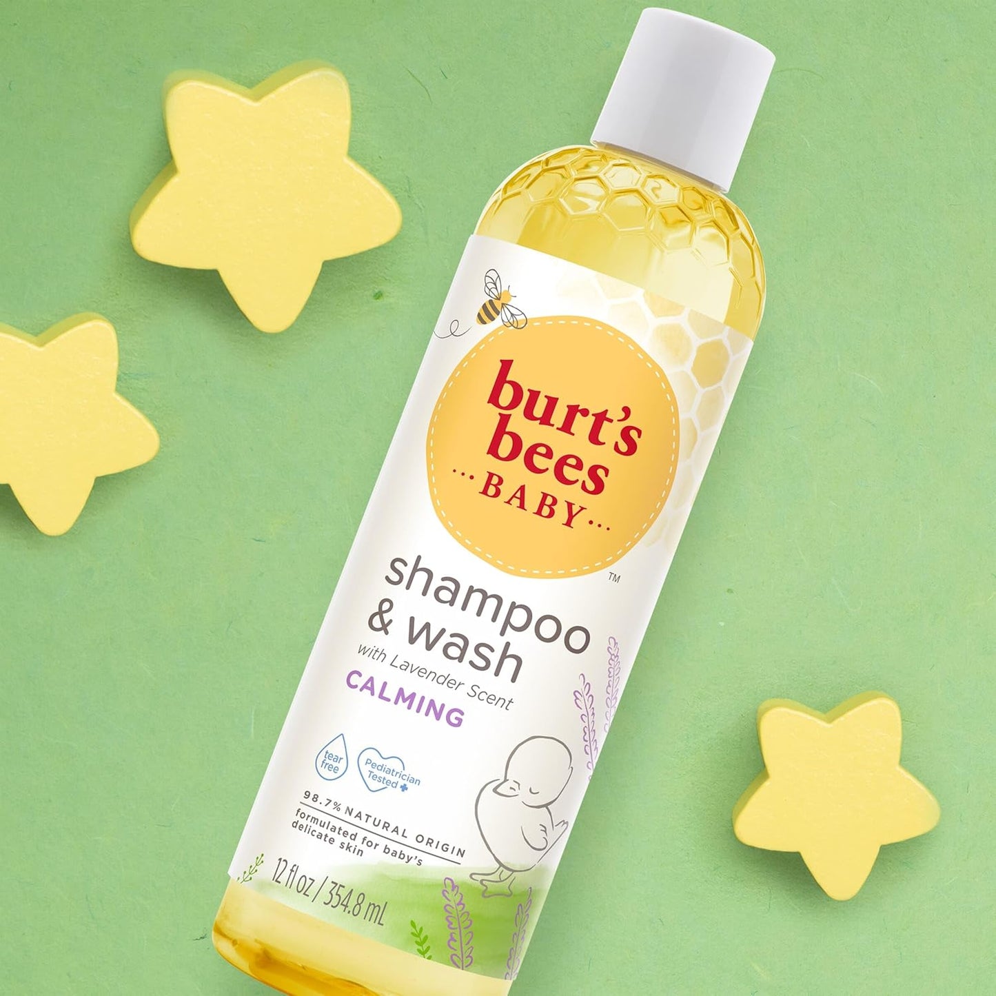 Burt's Bees Champú para bebés y gel de baño con lavanda, jabón calmante sin lágrimas, 98% de origen natural, 12 onzas líquidas (paquete de 3)