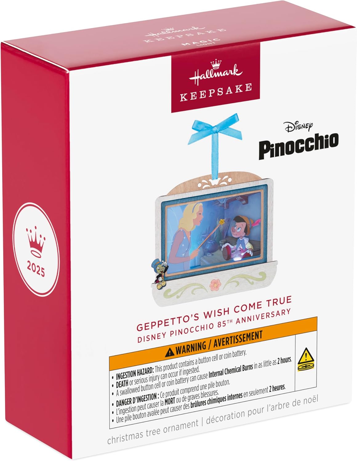 Hallmark Keepsake Adorno navideño de Disney, Pinocho, 85 aniversario, el deseo de Geppetto hecho realidad con luz, manualidades de papel, regalos para fanáticos de Disney