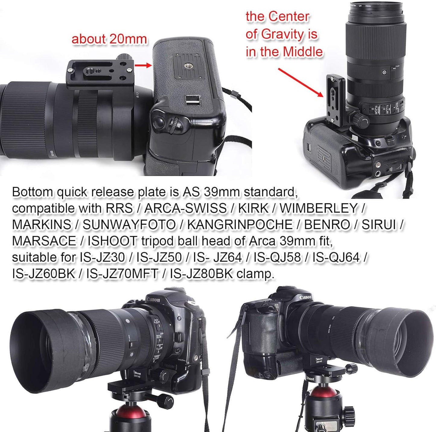 iShoot Ring Tripod Mount Ring, Specifically Designed for Sigma Sigma 100-400mm F5-6.3 DG OS HSM Contemporary Lens of Canon Mount, Bottom Quick Release Plate, Fits ARCA-SWISS Type Head / Ball Head