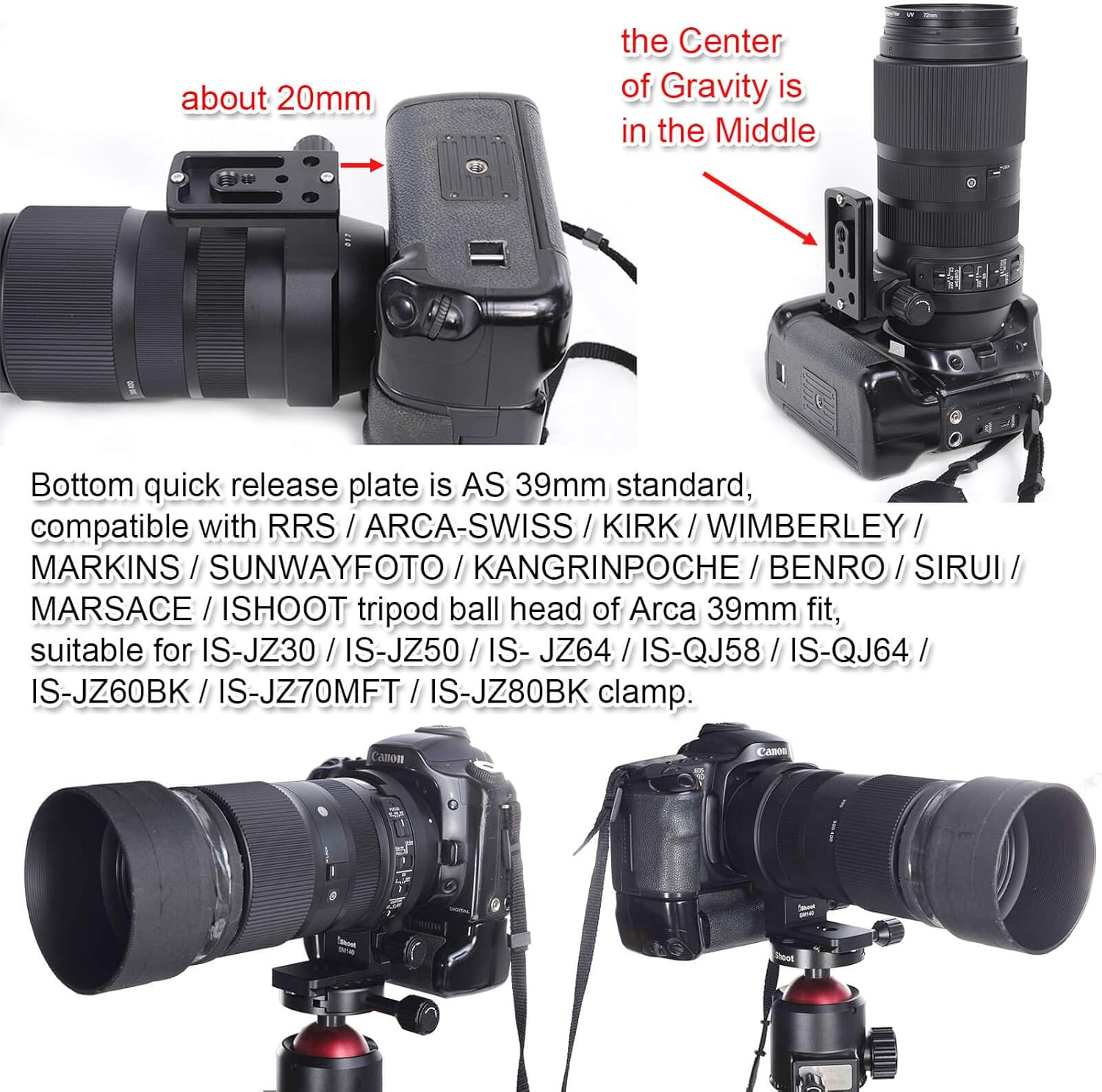 iShoot Ring Tripod Mount Ring, Specifically Designed for Sigma Sigma 100-400mm F5-6.3 DG OS HSM Contemporary Lens of Canon Mount, Bottom Quick Release Plate, Fits ARCA-SWISS Type Head / Ball Head