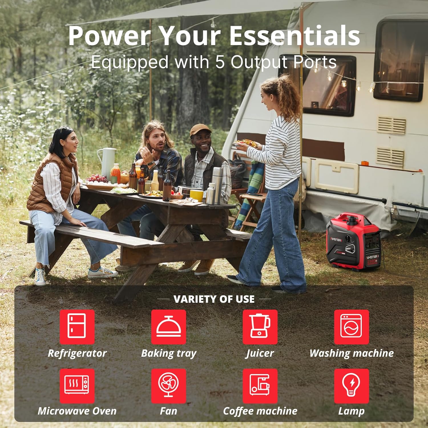 2500 Watt Gas Powered Portable Inverter Generator with CO Sensor Ultra Quiet Home Backup Emergency Camping EPA Compliant 2025 Version