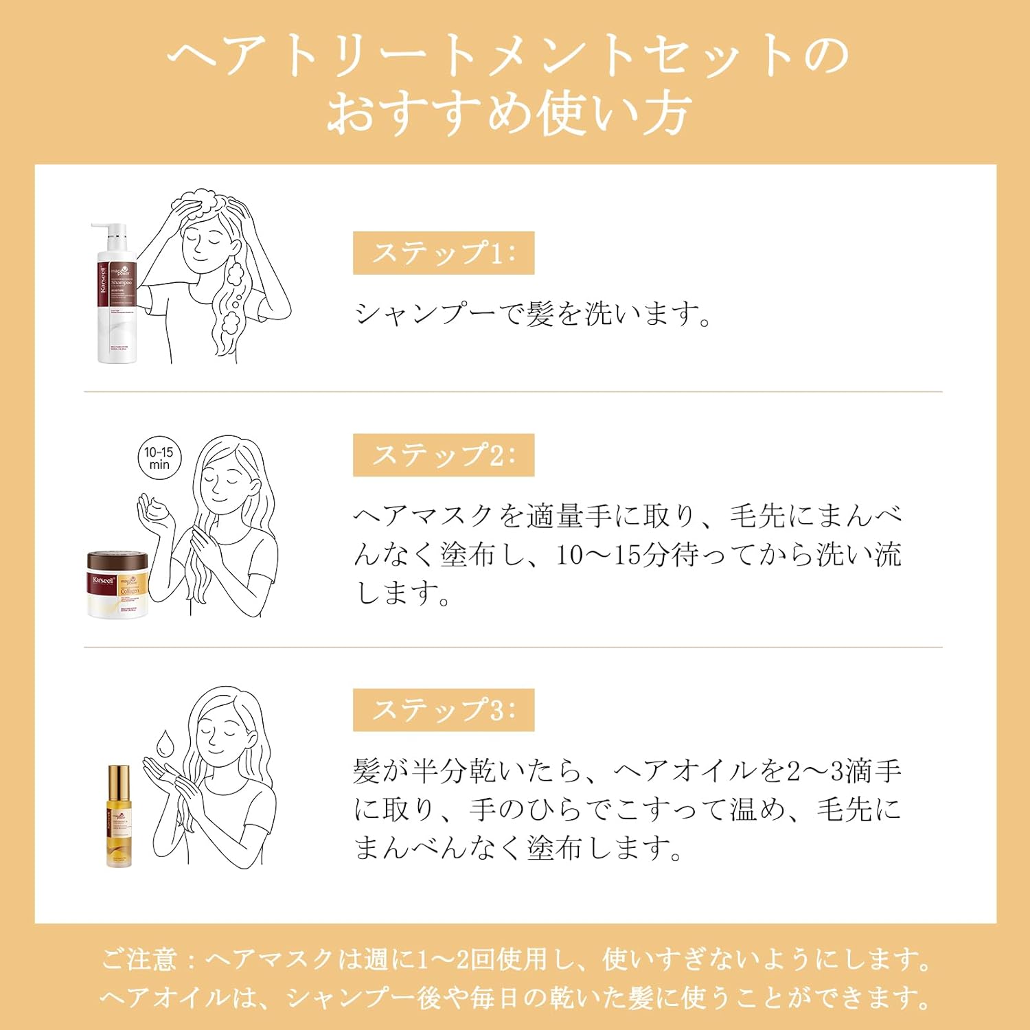 Karseell Collagen Deep Repair Conditioner Hair Mask, Shampoo and Argan Oil Set for Dry Damaged Hair for All Hair Types 16.9 oz + 16.9 oz + 1.69 oz