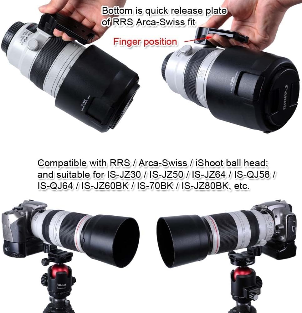 iShoot Tripod Mount Ring Foot, Camera Ring Tripod Leg, Lens Support Collar Leg, Lens Bracket Lapel, Tripod Socket Leg, For Canon EF 100-400mm f/4.5-5.6L IS II USM, Fits ARCA-SWISS Head / Tripod Ball