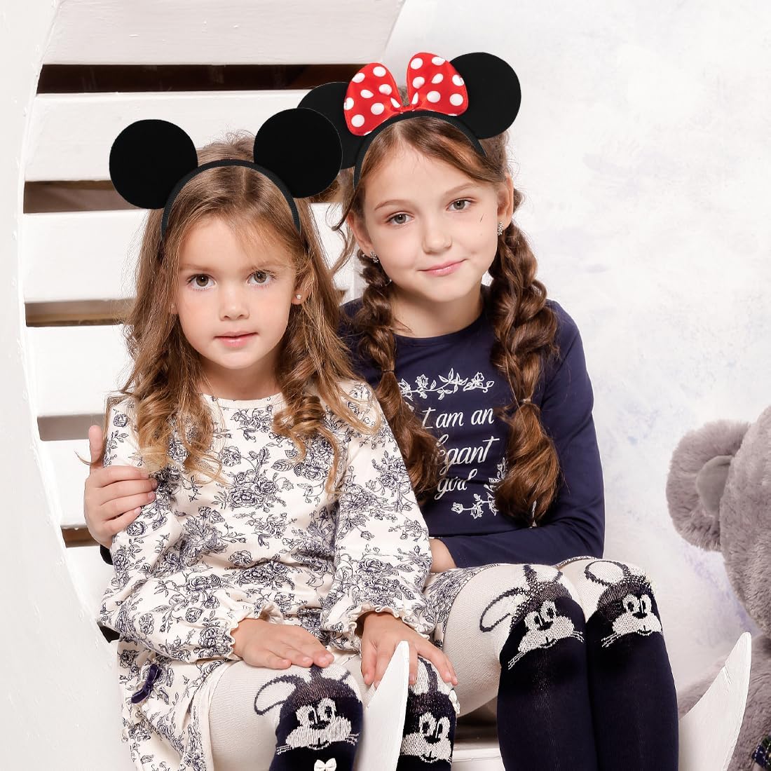 Meleager 12 x Cartoon Mouse Ear Headbands, Hair Accessories for Children and Adults for Birthday Parties, Christmas, Carnival, Halloween, as Gifts