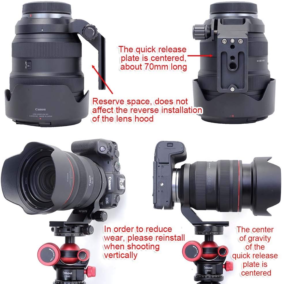 iShoot 74.5mm Metal Camera Ring Tripod Mount Ring, Lens Support Collar, Lens Bracket Collar, Tripod Socket for Canon RF 28-70mm f/2L USM, Bottom Quick Release Plate with 1/4 3/8 Screw Hole, Fits