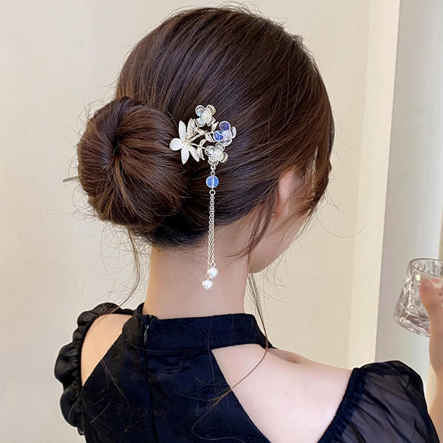 EZ PEACH Cherry Blossom Flower Pearl Hairpin Hair Clip Bangs Hair Closure Kimono Kimono Hair Accessory (Flower 01)