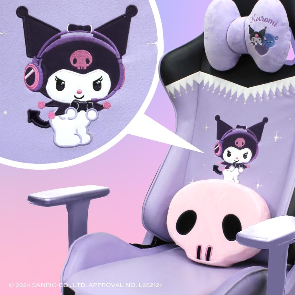 Allone Gaming Chair Sanrio Characters Kuromi 26.4×26.4×48.8 inches, Purple, e-sports, Infinite Reclining Function, Adjustable Height, Removable Headband, Lumbar Support, and Headrest, Cute, ALG-GMCKU