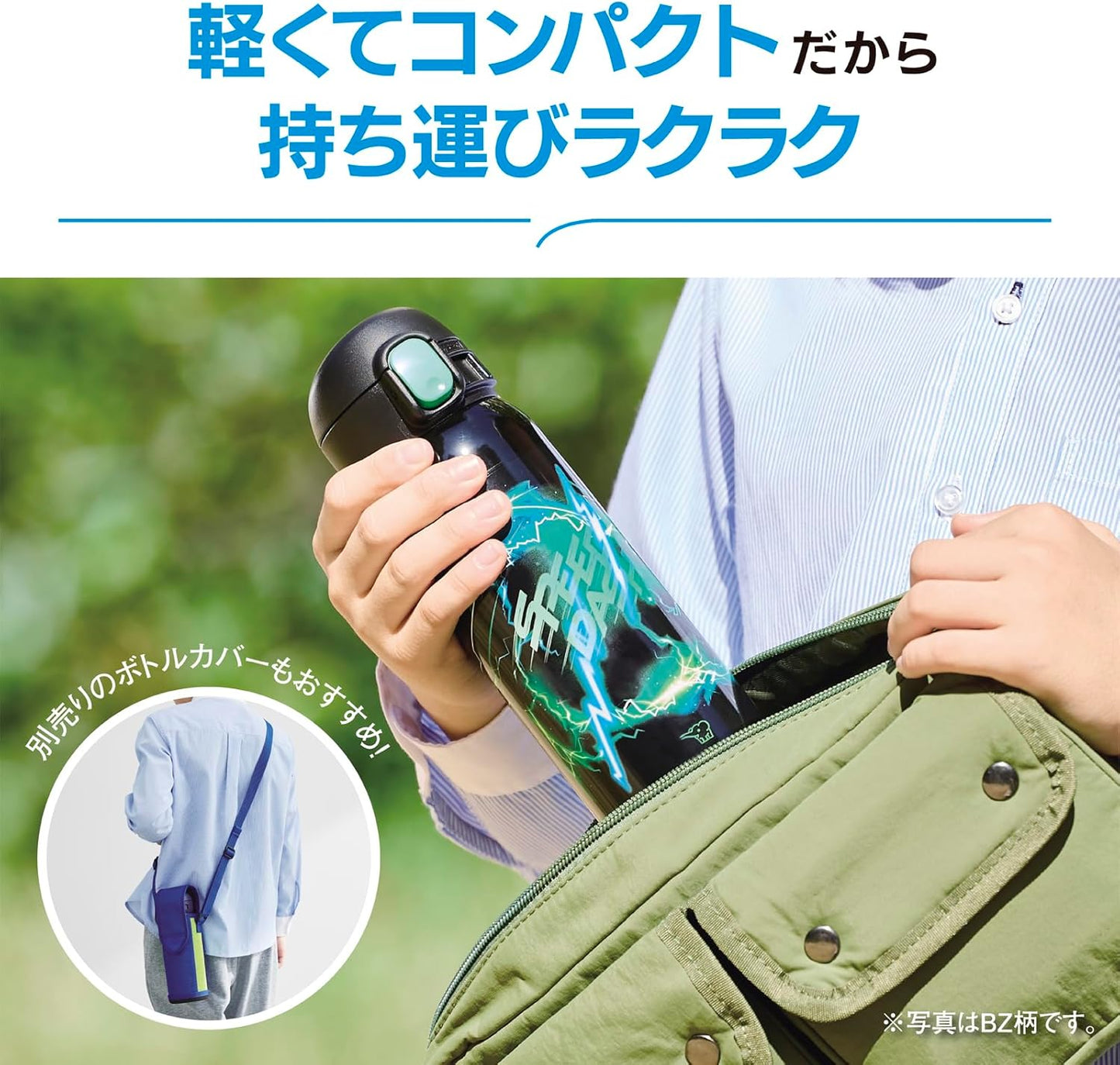 Zojirushi SM-WN48-AJ Water Bottle, 16.2 fl oz (480 ml), Cool Kids Mug, Easy to Clean, Seamless Stopper, Only 3 Pieces, For Kids, Heat Insulation, One-Touch Mug, Dinosaur Blue