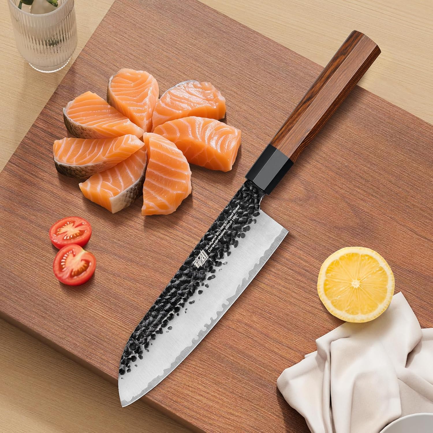 FINDKING [DYNASTY] Santoku Knife, Chef's Knife, 7.0 inches (178 mm), 3-Tier, 9CR18MOV Clad Steel, Octagonal Handle, For Home Use, Vegetable Chopping