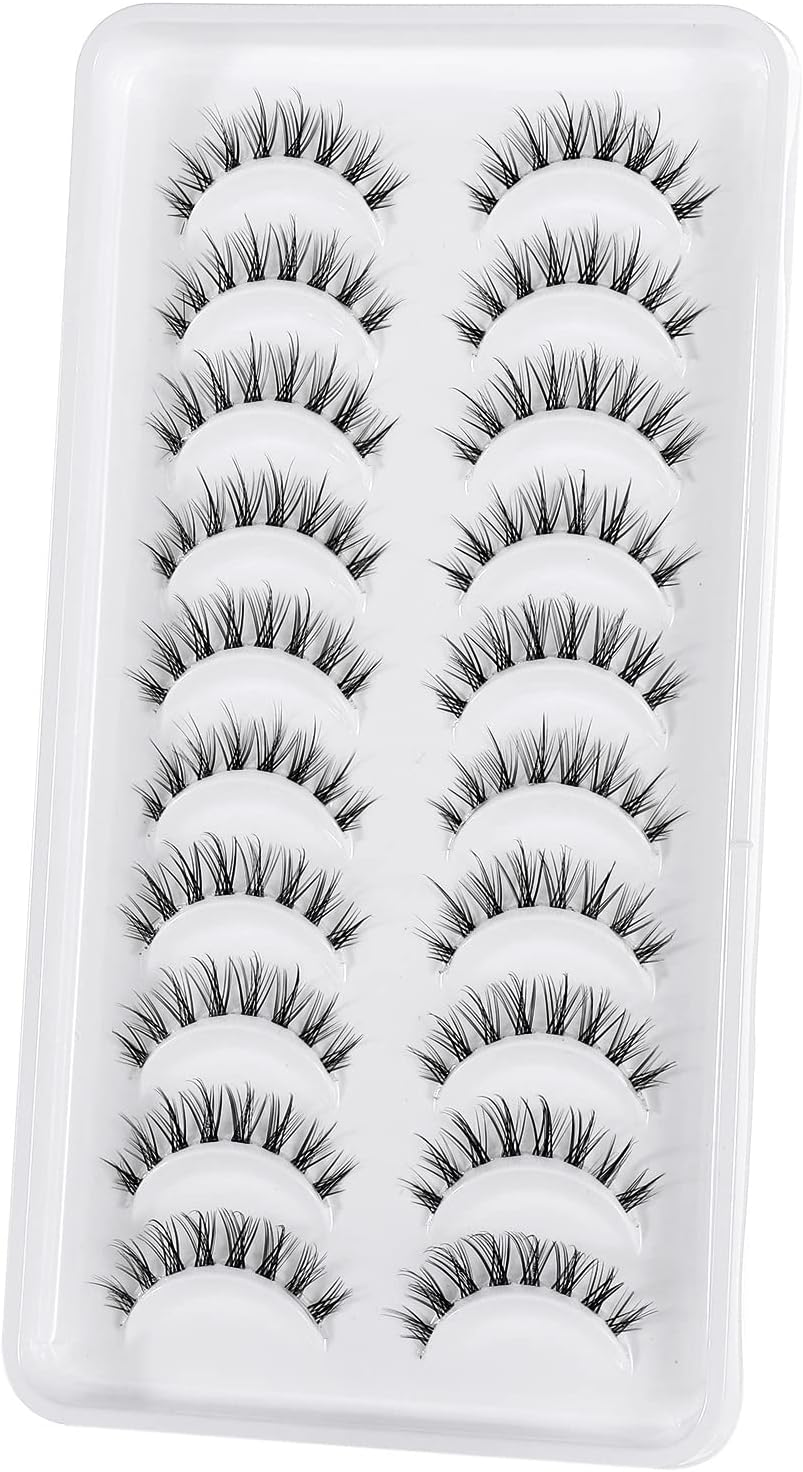 10 Pairs Whispy Lashes 3D Natural False Eyelashes Spiky Fairy Lashes with Clear Band Fake Mink Lashes (Y12)