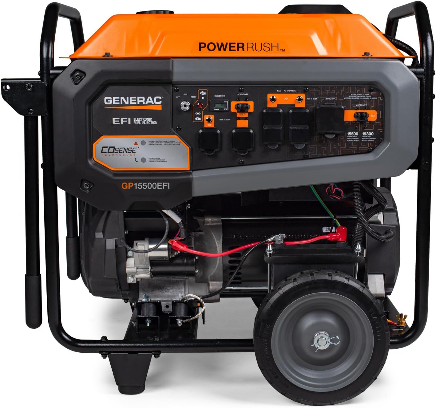 Generac 15,500 Watt Gas Powered Portable Generator - Powerful Electronic Fuel Injection Engine - COsense Technology - Emergency Backup Power and Field - 49 State Compliant - Home Orange / Black