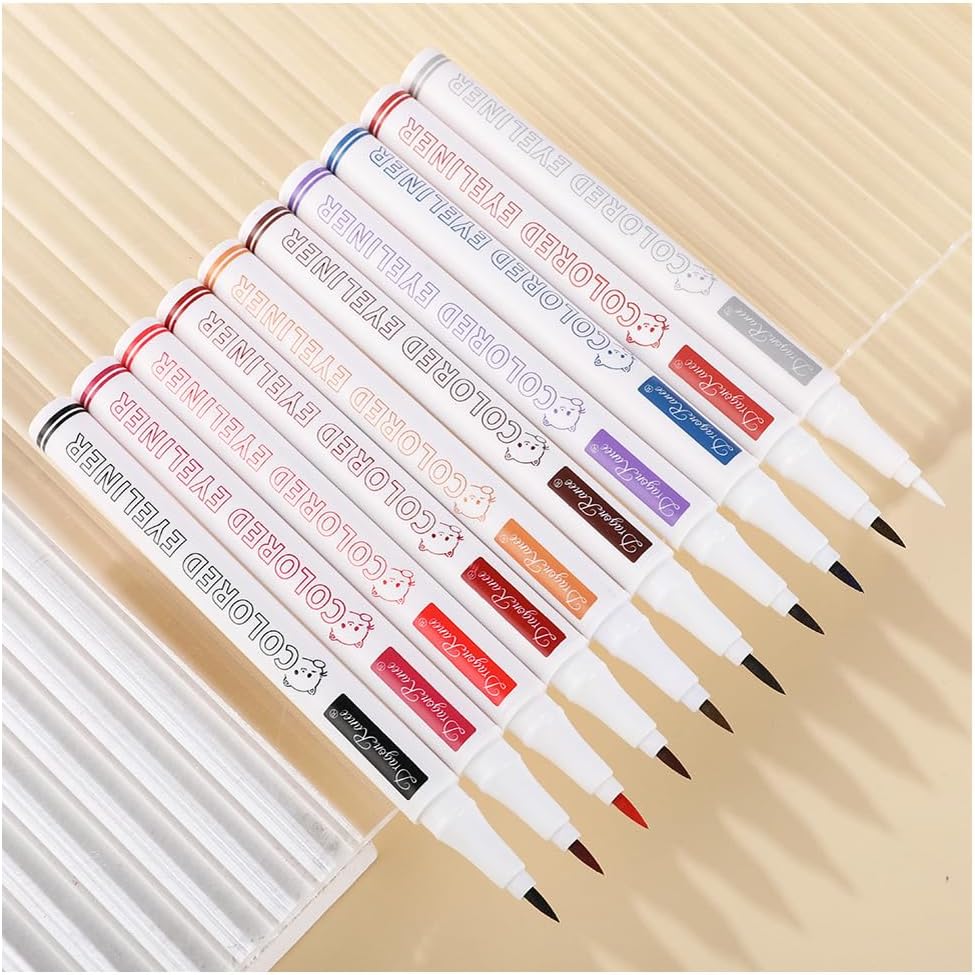 Cute Color Waterproof Eyeliner Liquid Pen Long Lasting Beginners Women Color Teardrop Bag Ultra Fine Black and White 10 Colors (01# White)
