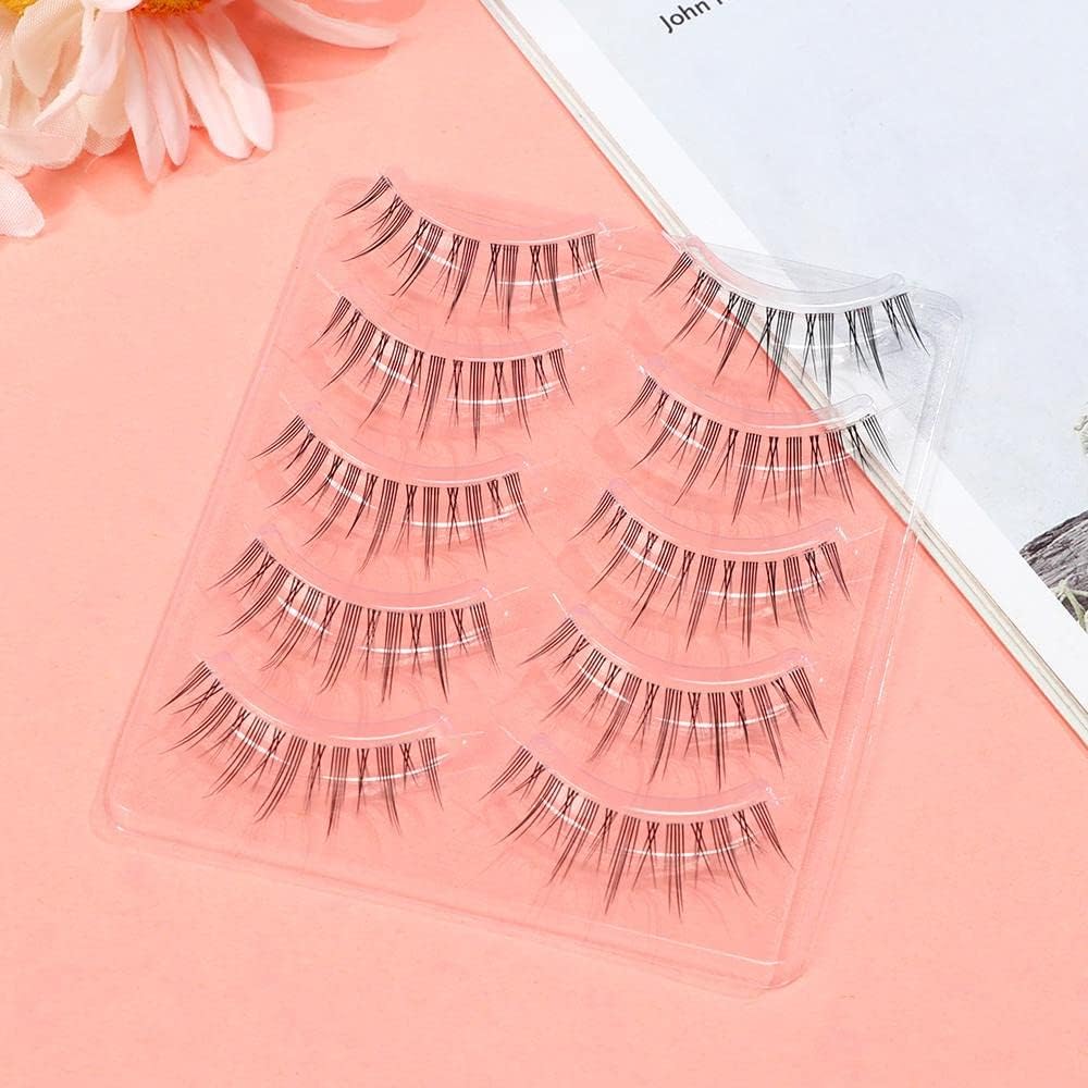 False Eyelashes 5 Pairs Thin Transparent Stem Natural Faux False Eyelashes Beginner Makeup Tools Handmade Ultra Light Eyelashes