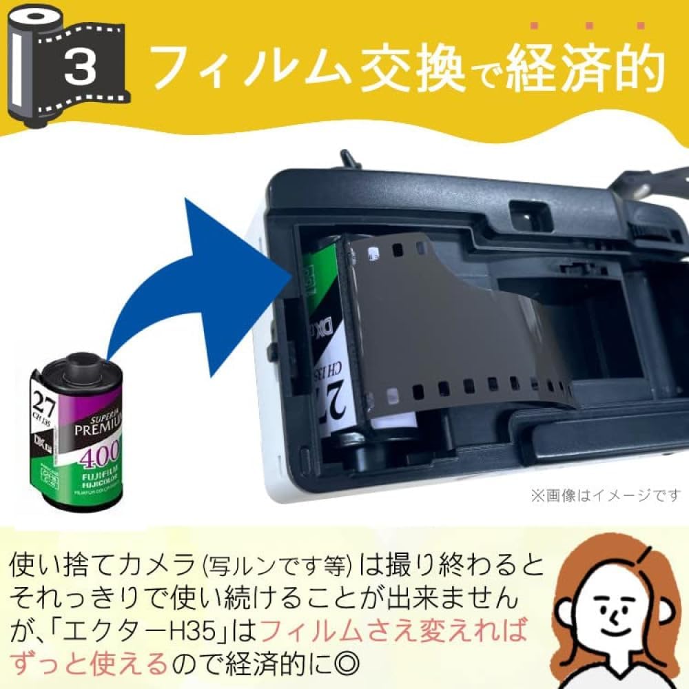 KODAK Film Camera Ektar H35 & 36 Film & AAA Battery Set (Sage)
