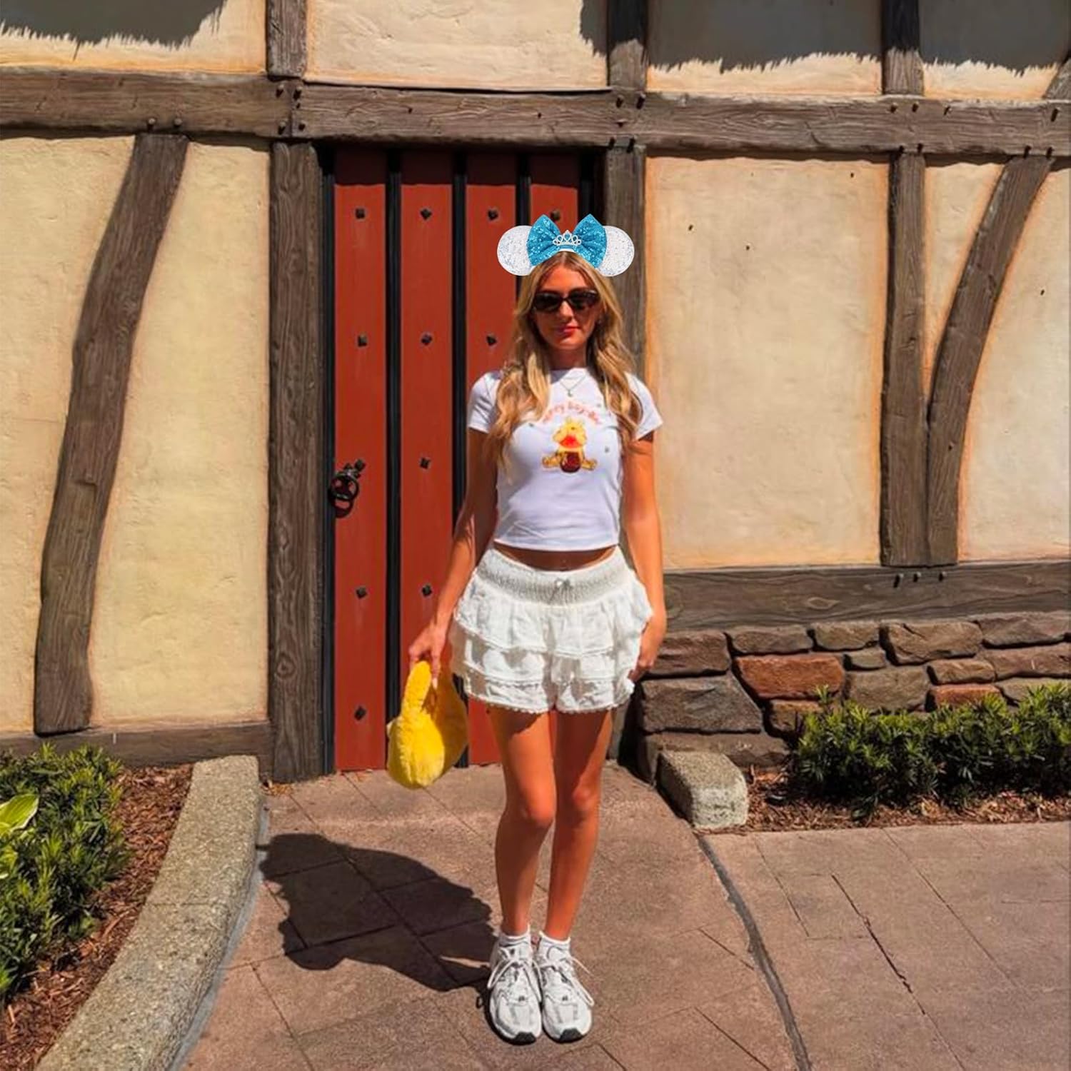 DRESHOW Minnie Ears Headbands Mouse Ears Sequins Bow Headbands Adjustable Elastic Headband Sequins Party Decoration Costume Cosplay for Women