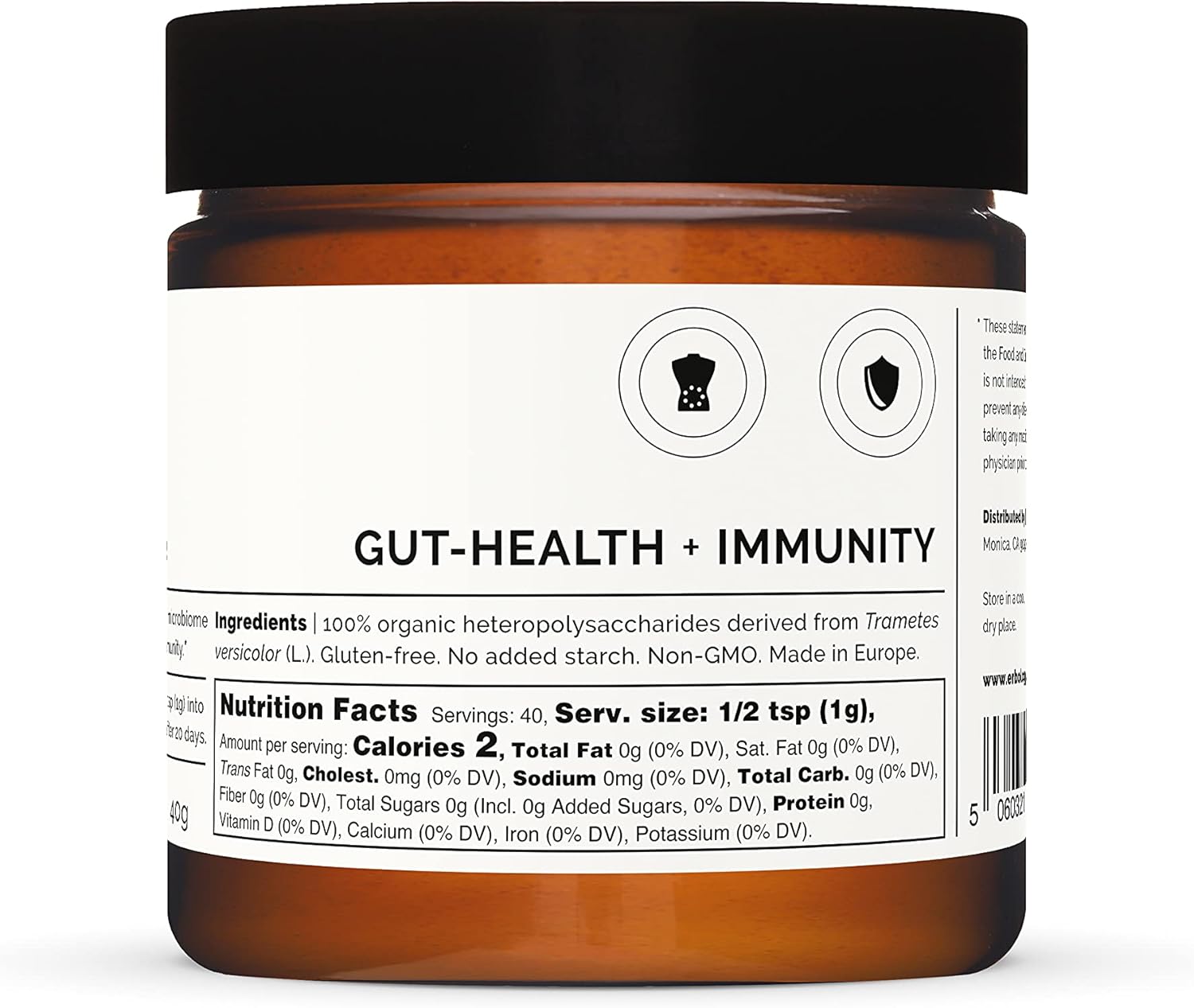 Erbology Organic Kawaretake Powder 40g - 100% Apatogen, Mushroom - Additive Free - Made in Europe