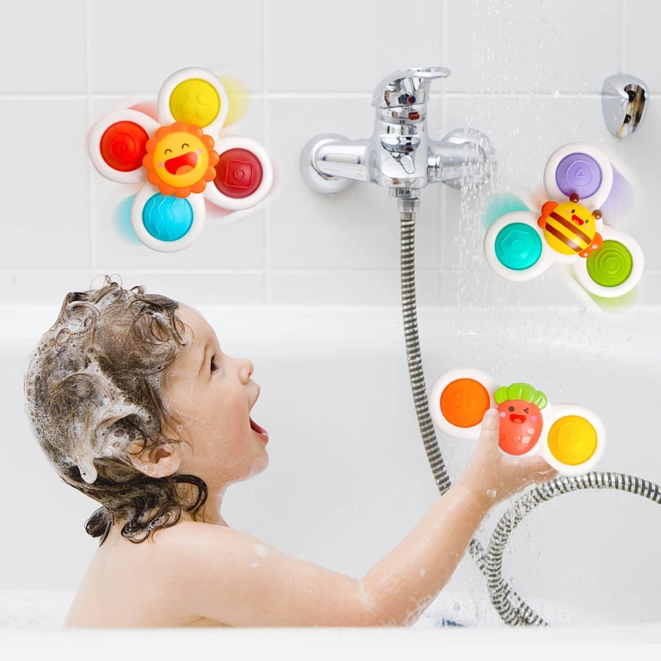 Baby Bath Toy Set of 3 Hand Spinner 0 Years Old with Suction Cup Toy