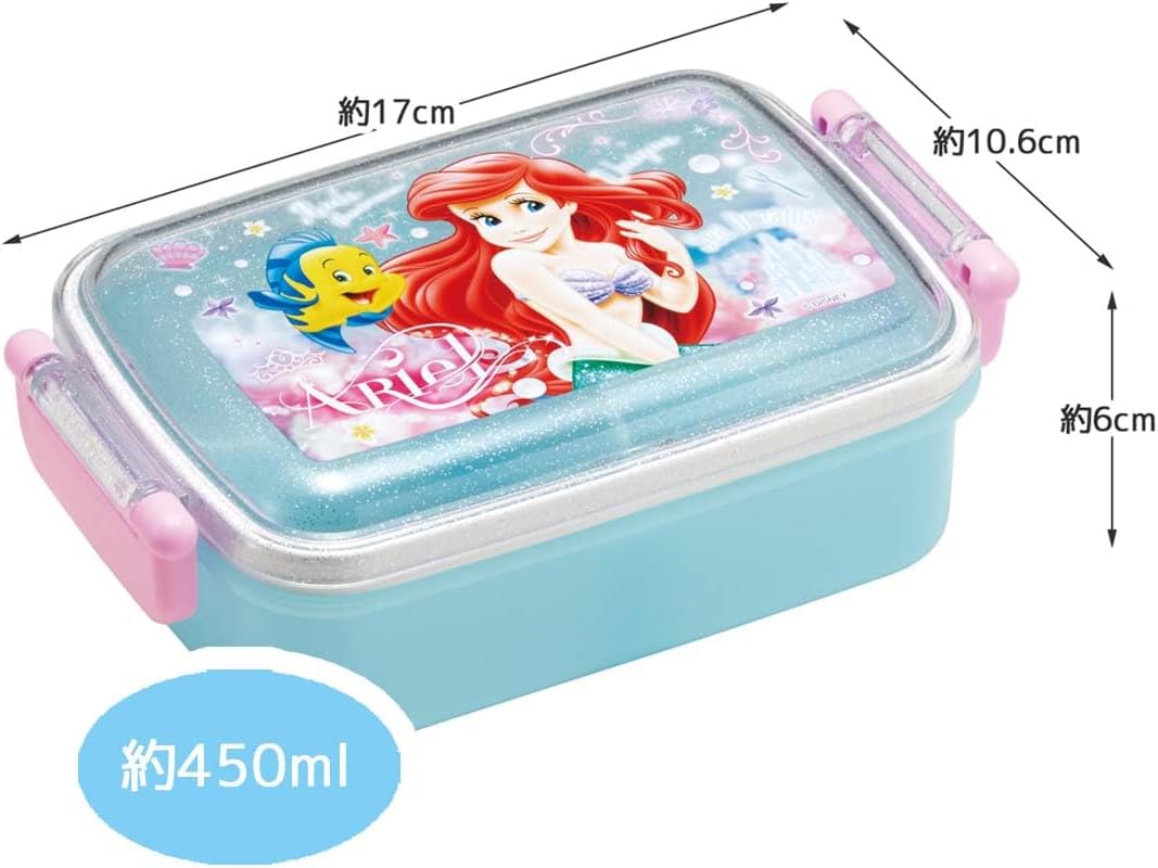 Skater (Skater) Bento Box for Kids, 450ml, Domed Lid for Easy Serving, Lunch Box, 1-Tier, Made in Japan, Disney, Ariel, 24, for Girls, RBF3ANAG-A
