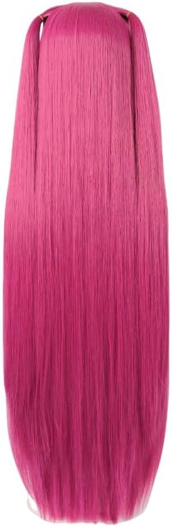 Kids Anime Demon Rumi Cosplay Wig Long Purple Plaid for Mira/Zoe Costumes Heat Resistant Halloween Cosplay Accessories (Purple - Rumi) (Pink-Mira)
