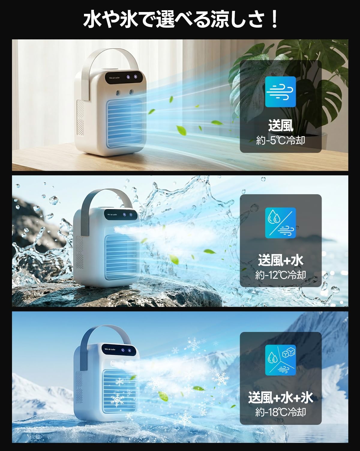 (Exclusive) Cooling Fan, 2026 High Performance Model, Super Strong Mist, Powerful Tabletop Cooler, Mini Air Conditioner, Cooler Fan, Small, 16.9 fl oz (500 ml), Large Capacity, 2 Levels